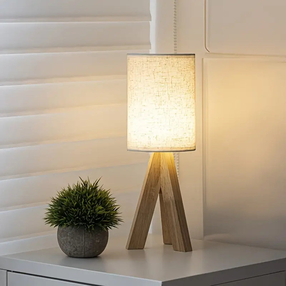 Rustic Wooden USB Table Lamp with Tripod Base