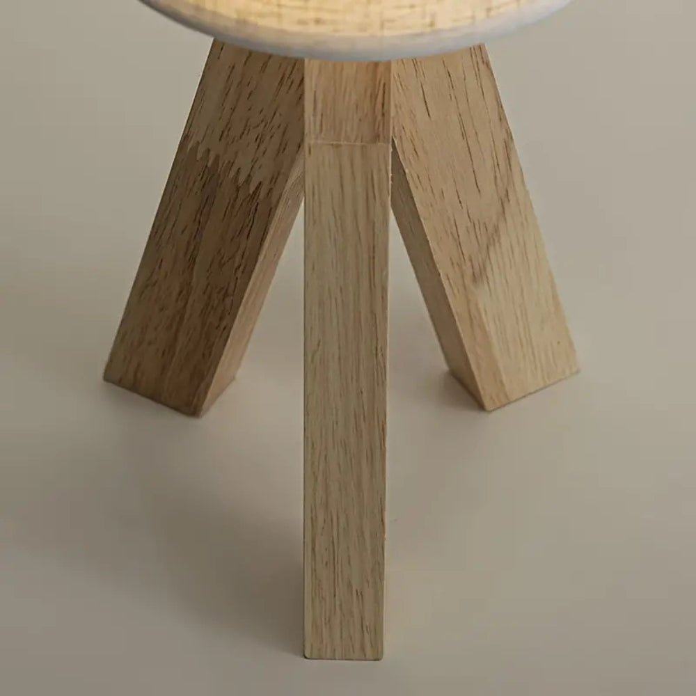 Rustic Wooden USB Table Lamp with Tripod Base