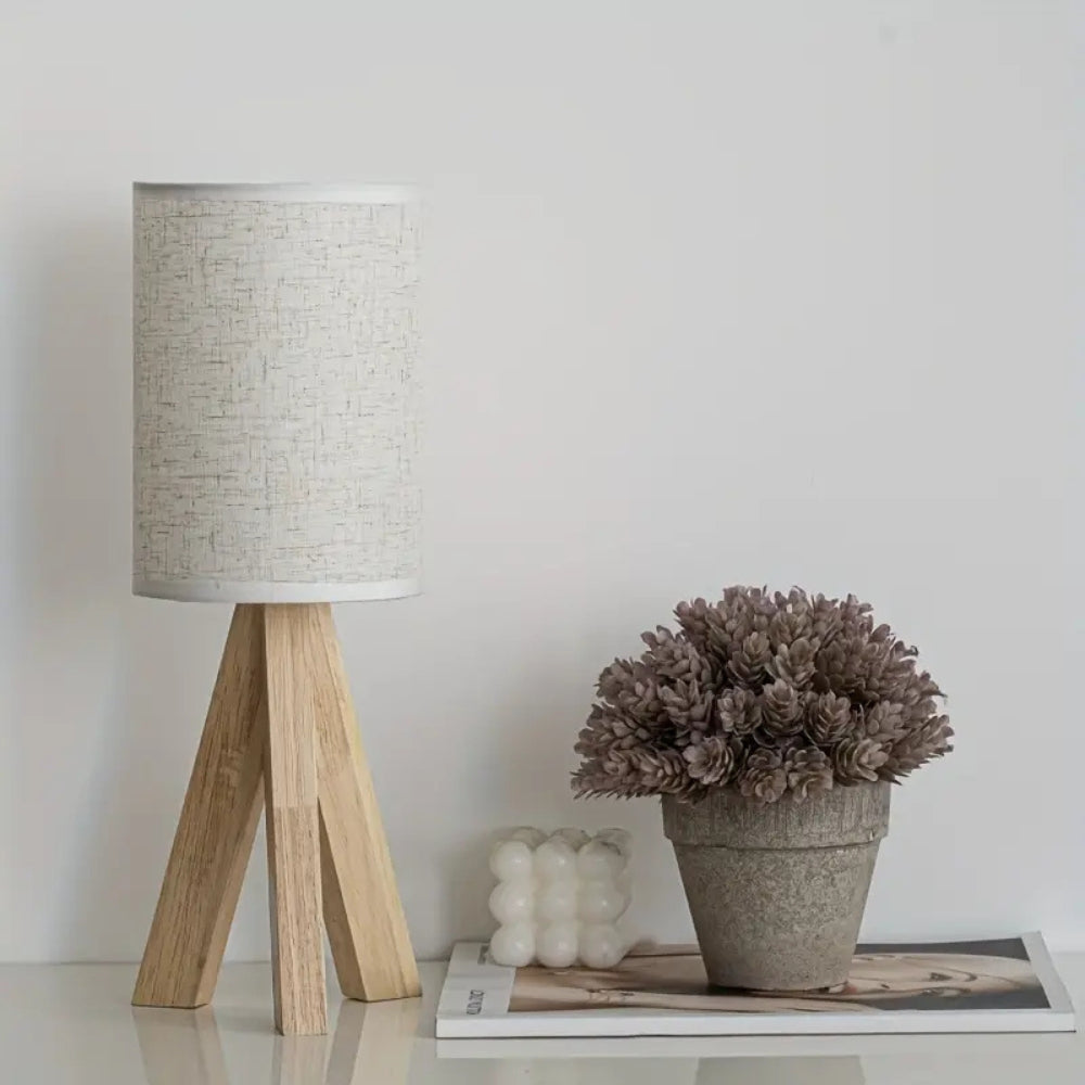 Rustic Wooden USB Table Lamp with Tripod Base