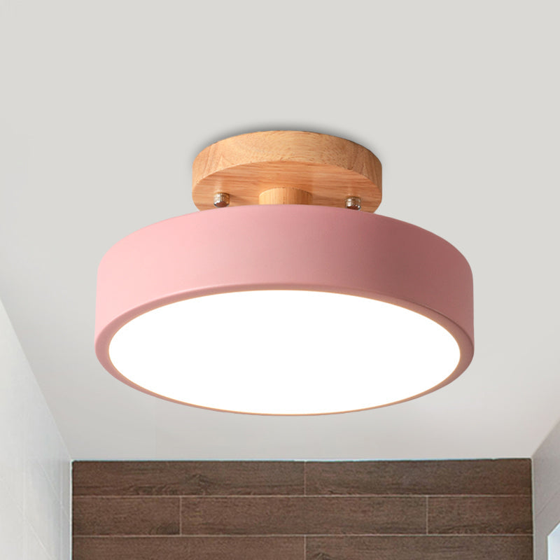 Scandinavian LED Ceiling Light with Wood Accent for Hallway