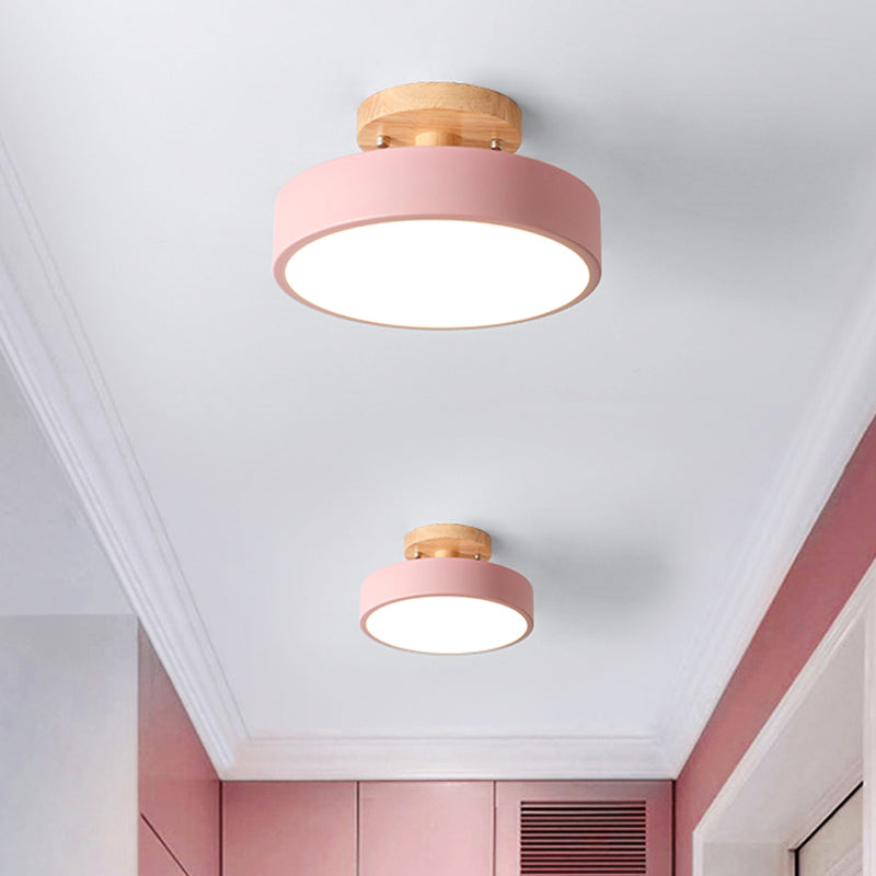 Scandinavian LED Ceiling Light with Wood Accent for Hallway