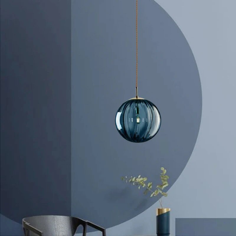 Modern Nordic Glass Ball Pendant Light with Water Pattern Design