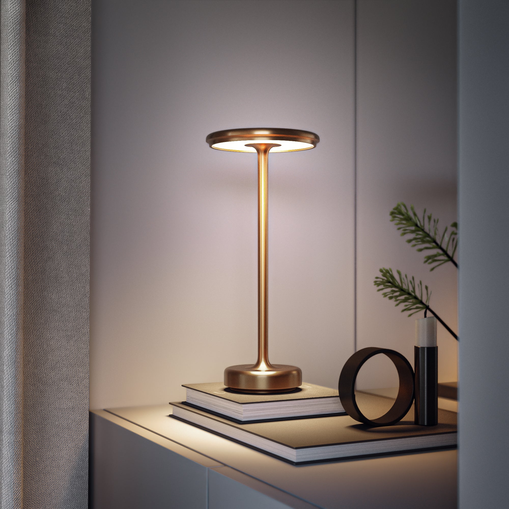 Wireless Modern Gold Table Lamp with Minimalist Design for Home Decor