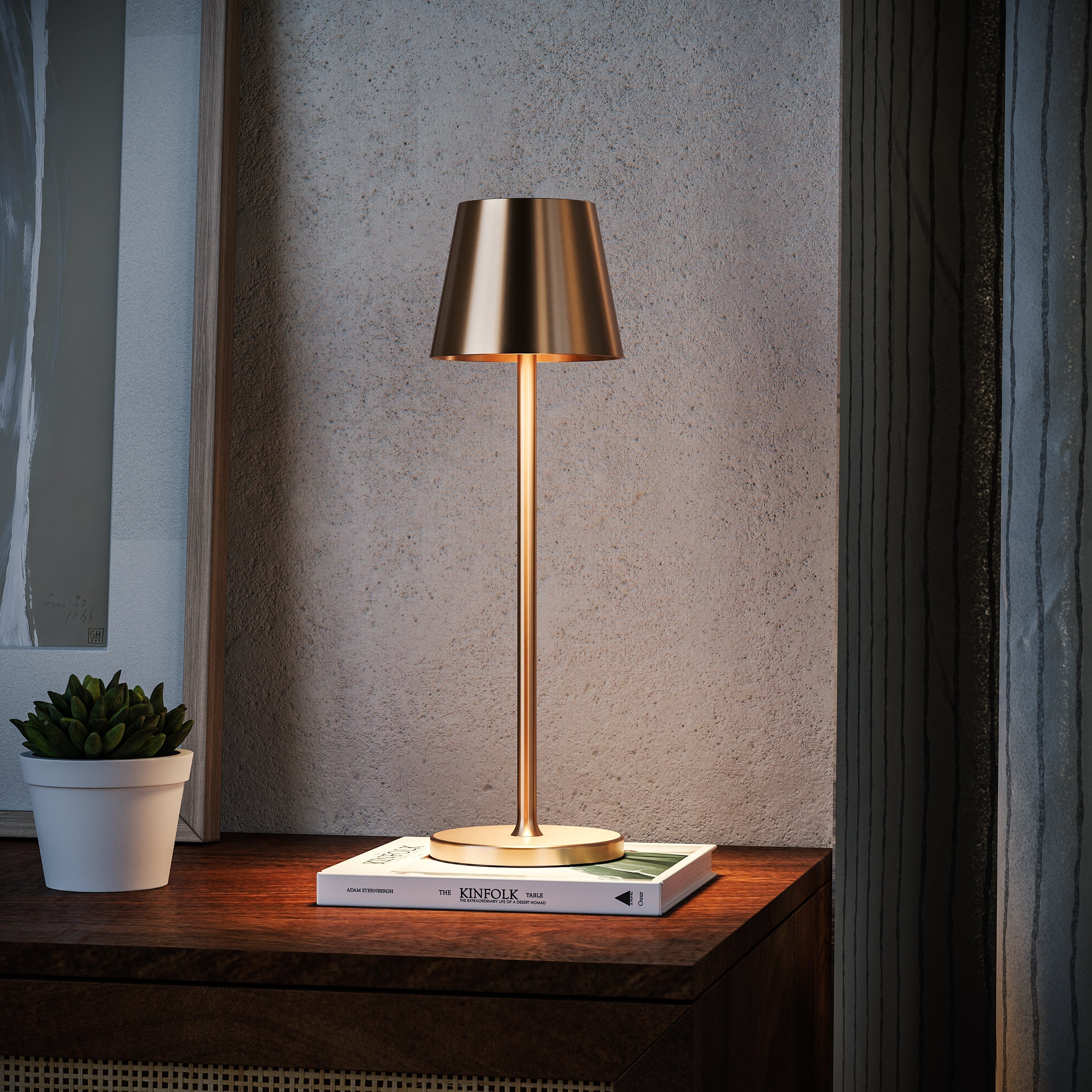 Wireless Modern Table Lamp with Sleek Gold Finish for Luxury Home Decor